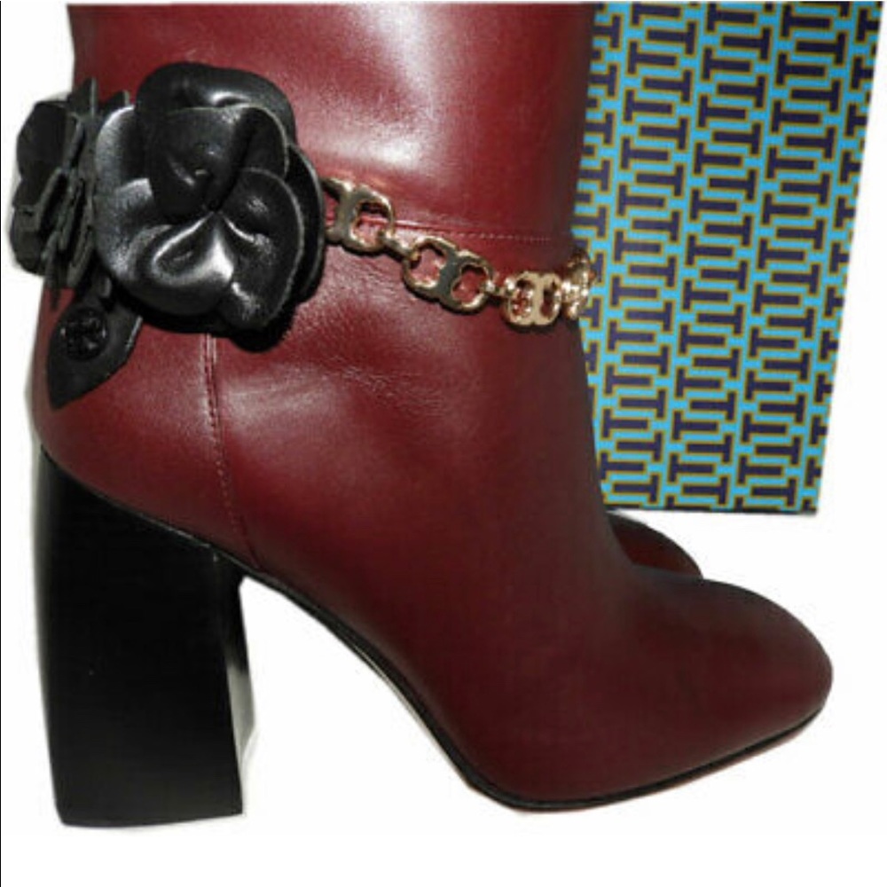 TORY BURCH Blossom Leather Burgundy Knee High Boot - Picture 2 of 5